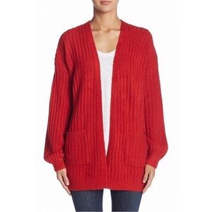 Nordstrom bishop sleeve red knit cardigan sweater